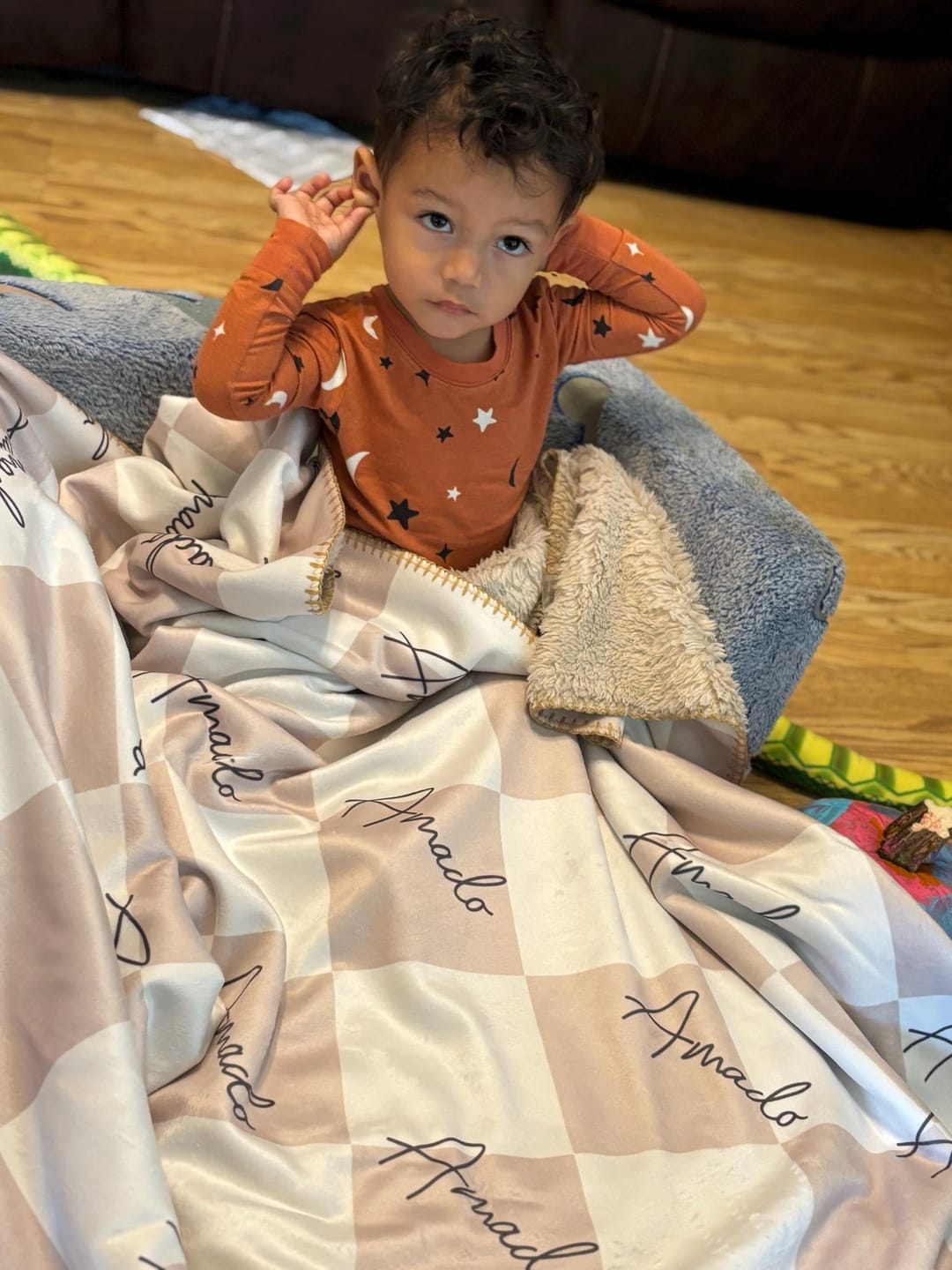Customer photo review of Personalized Kids Minky Blanket: Custom Name, Soft Fleece or Sherpa