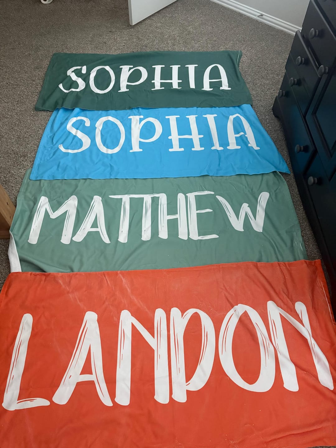Customer photo review of Personalized Beach Towel: Bold Font Custom Name, Vacation Gift