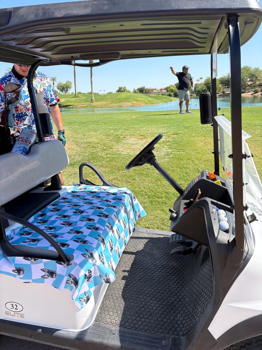 Customer photo review of Custom Pet Design Golf Cart Seat Cover – Handmade Fabric