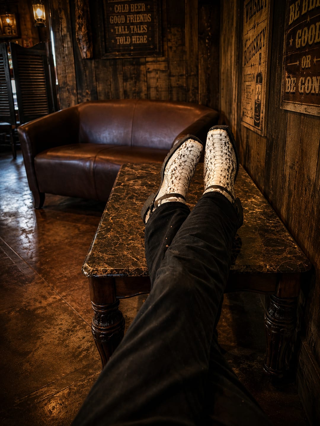 Customer photo review of Men's Natural Python Motorcycle Boots