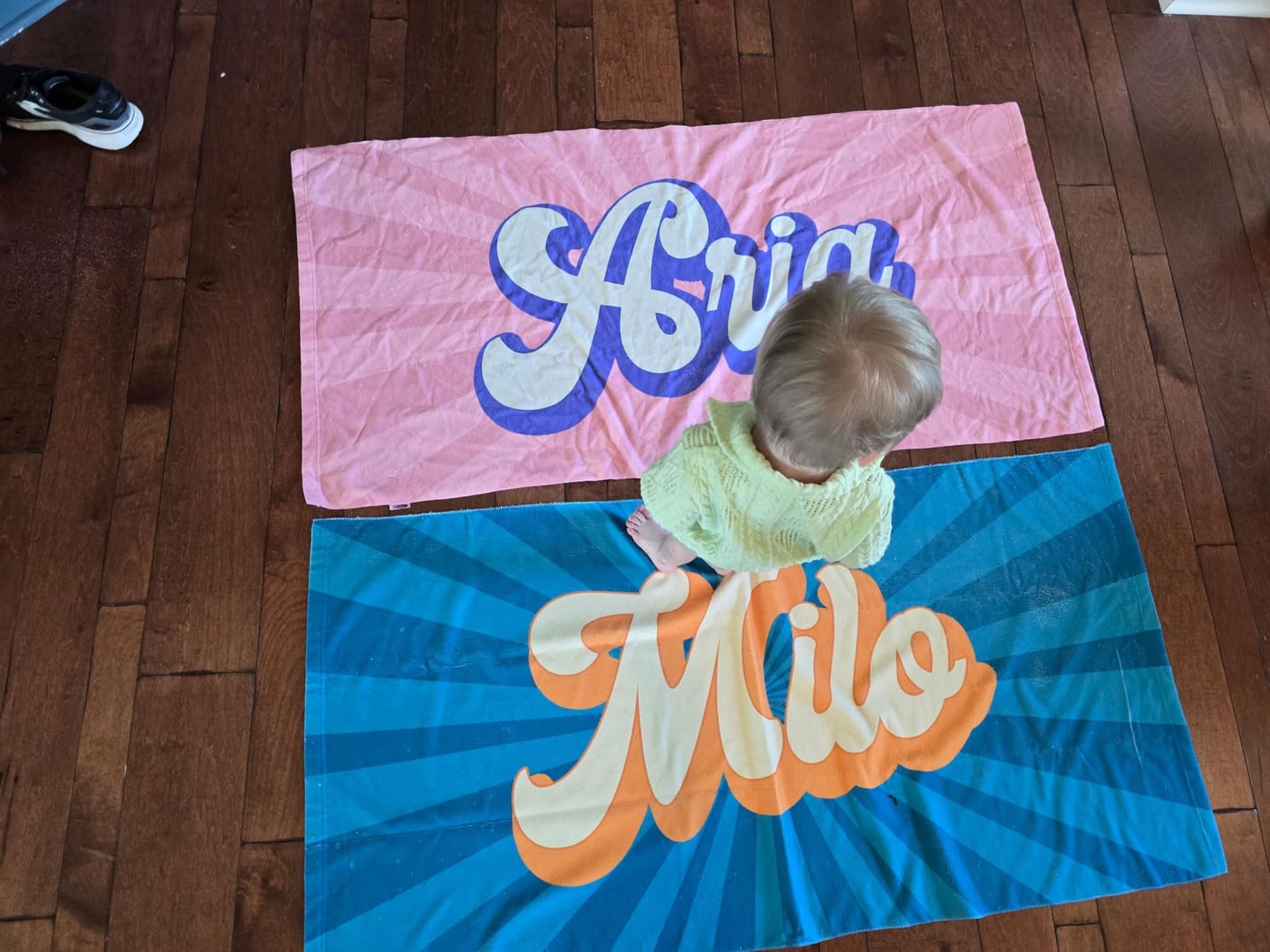 Customer photo review of Personalized Retro Beach Towel: Groovy Custom Name Bath Towel