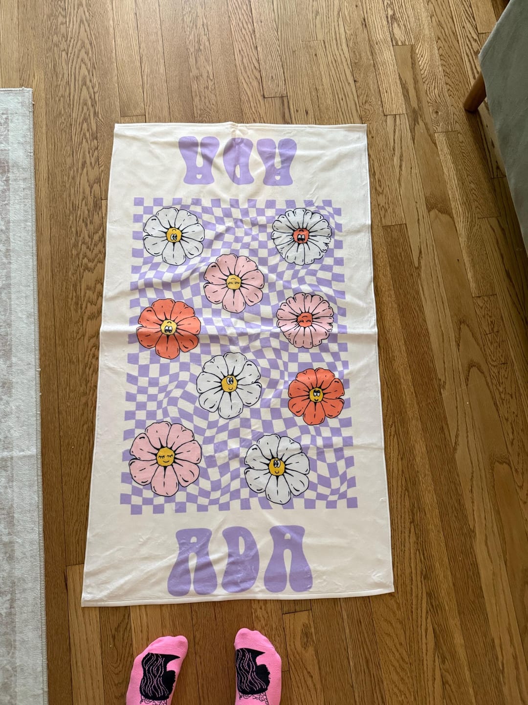 Customer photo review of Retro Floral Personalized Beach Towel: Custom Name Vacation Gift