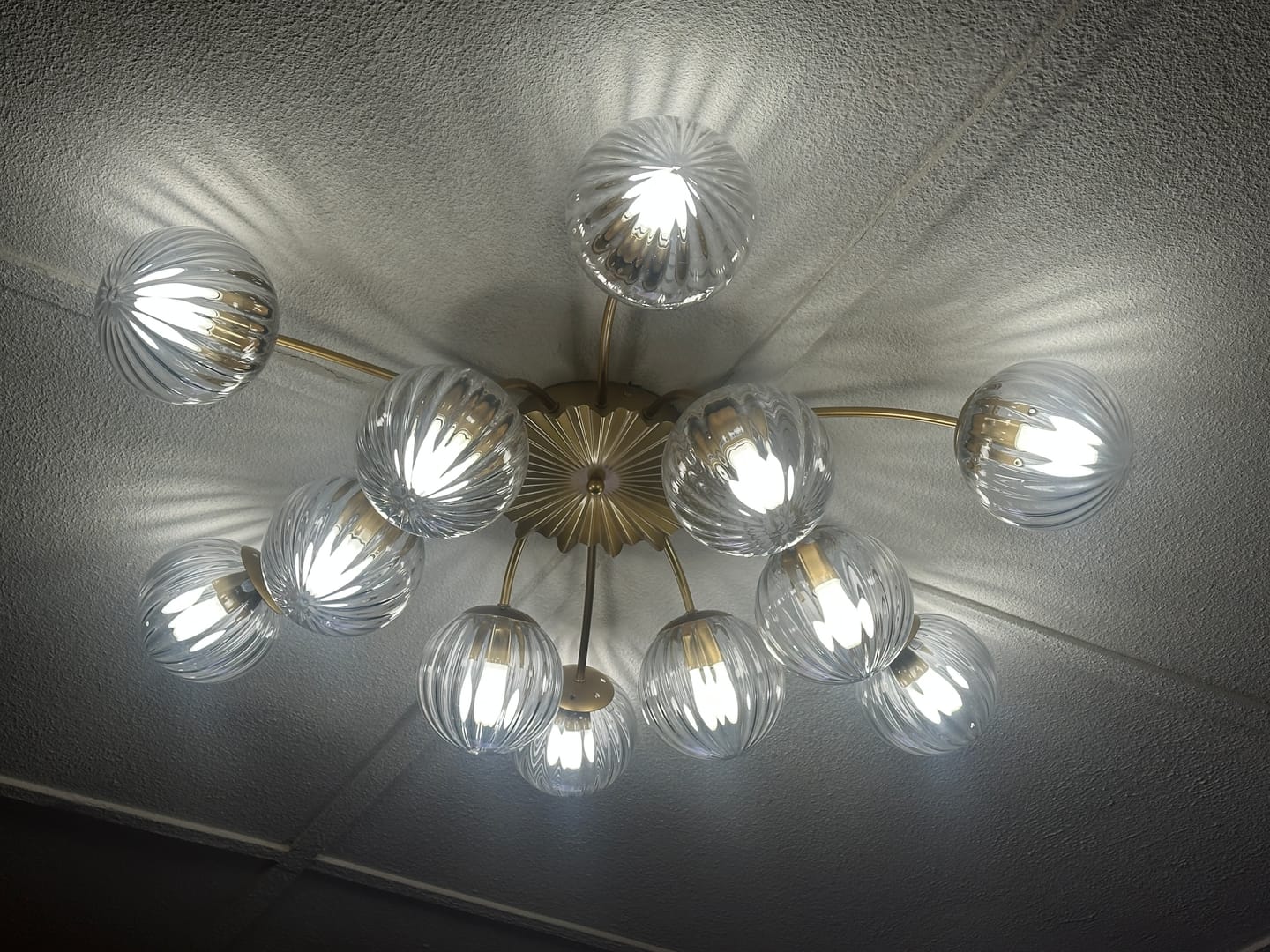 Customer photo review of Bloom Brass 12-Light Ribbed Glass Bubble Semi Flush Chandelier