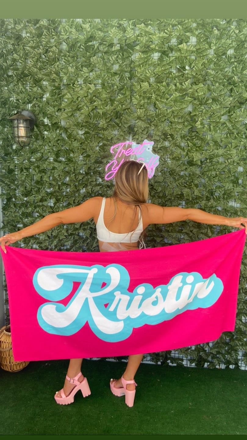 Customer photo review of Personalized Retro Beach Towel: Custom Name, Vacation Gift