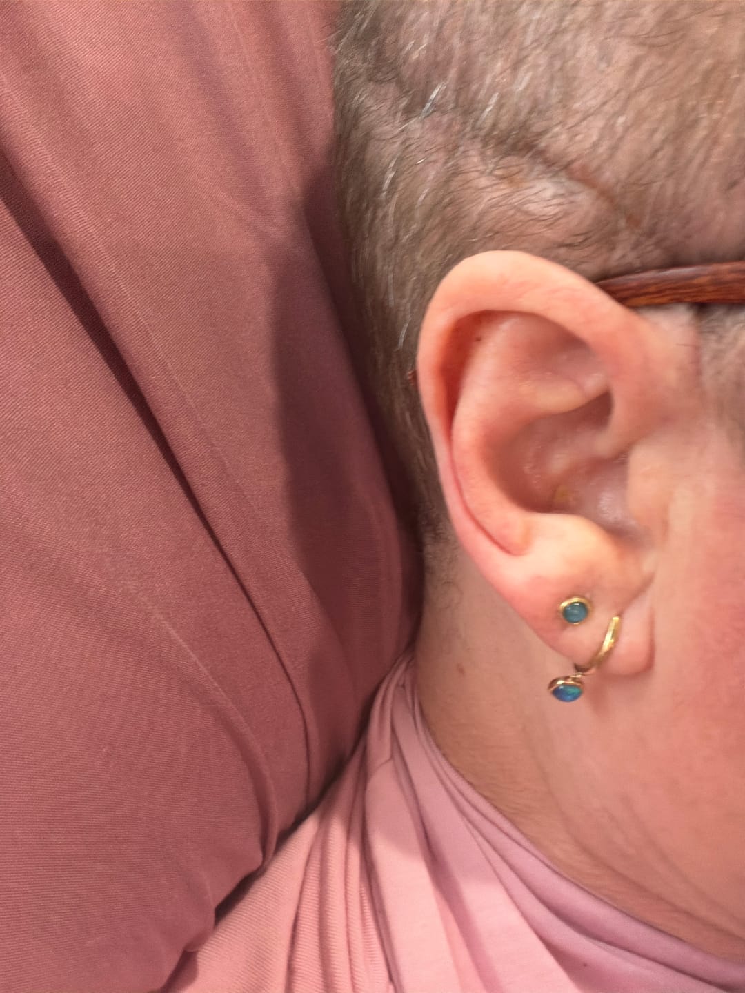 Customer photo review of Triplet Opal Drop Earrings in 9ct Yellow Gold