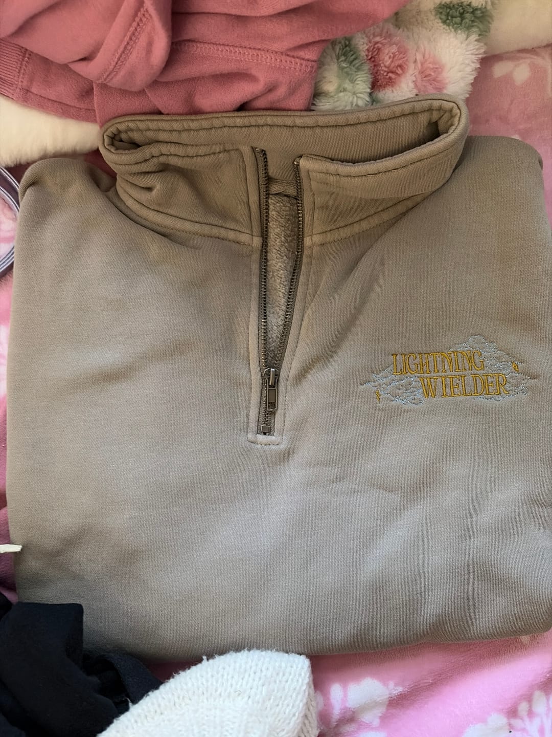 Customer photo review of Lightning Wielder Quarter Zip Sweater