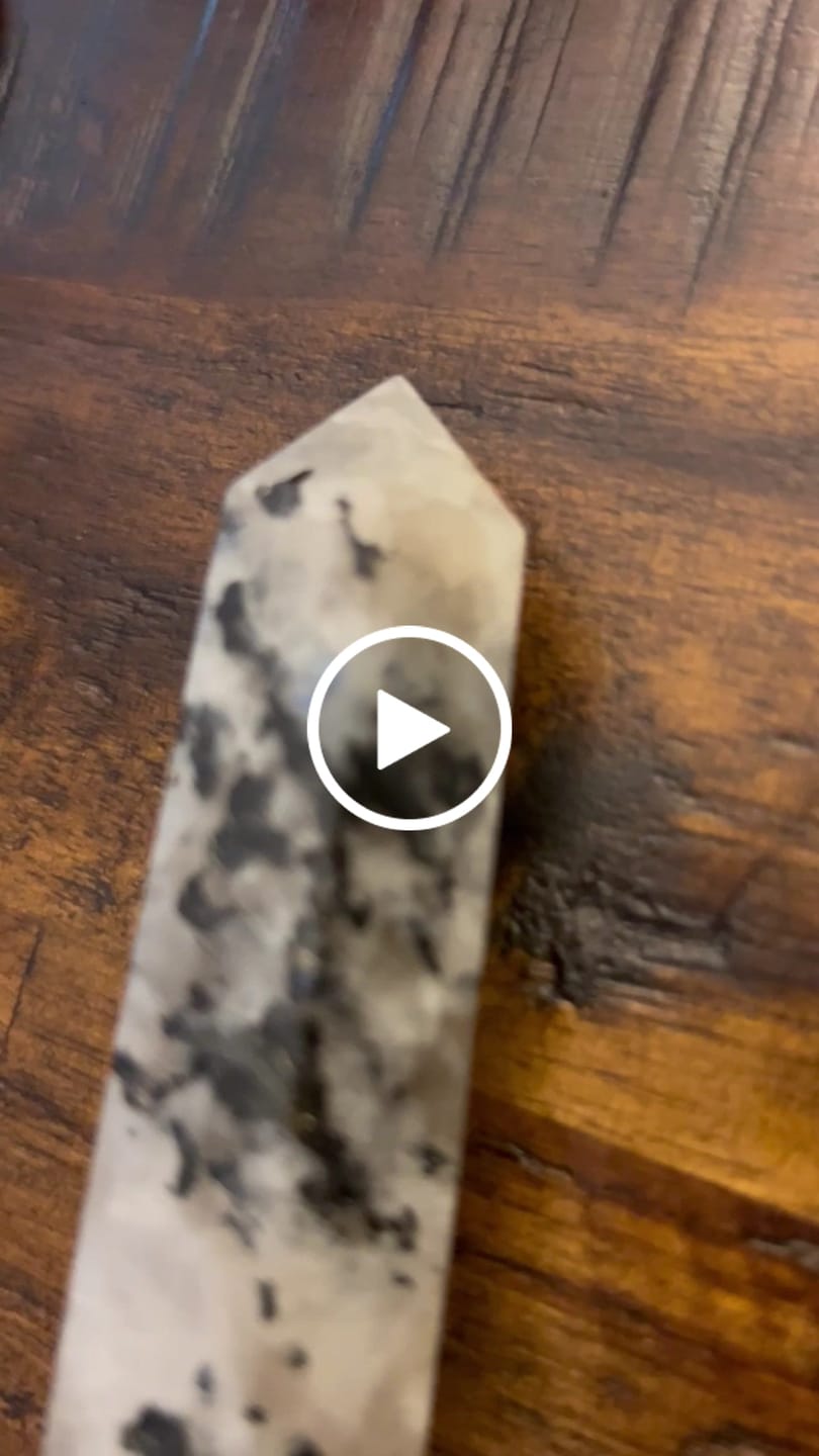 Customer video review of Unique,Natural Crystal Rainbow Moonstone Diamond Tower