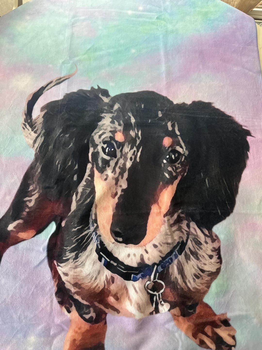 Customer photo review of Custom Pet Portrait Beach Towel: Personalized Dog Photo Gift
