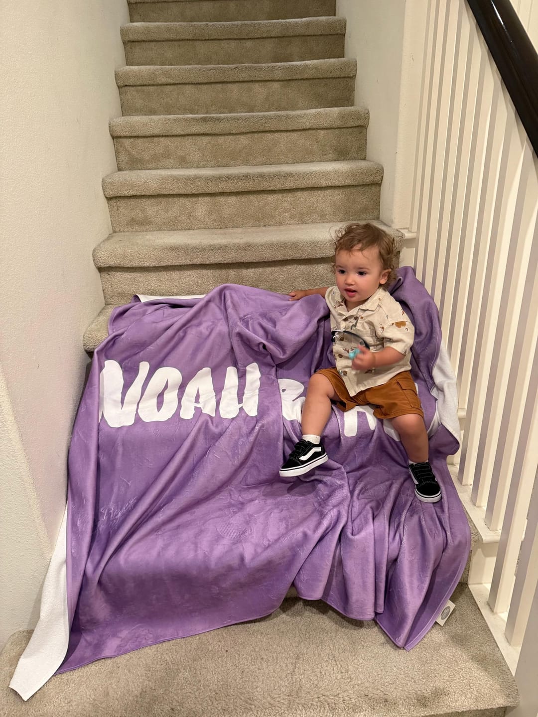 Customer photo review of Personalized Beach Towel: Bold Font Custom Name, Vacation Gift
