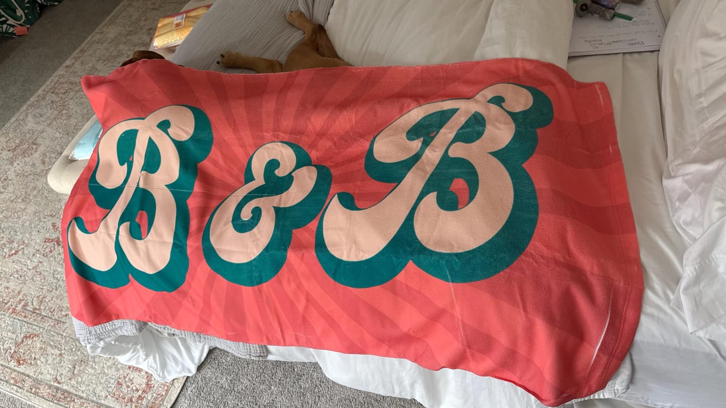 Customer photo review of Personalized Retro Beach Towel: Groovy Custom Name Bath Towel