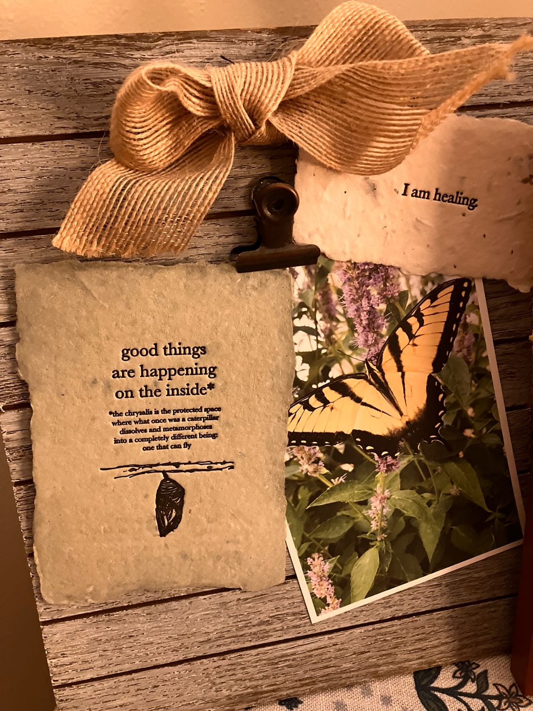 Customer photo review of good things are happening on the inside note card