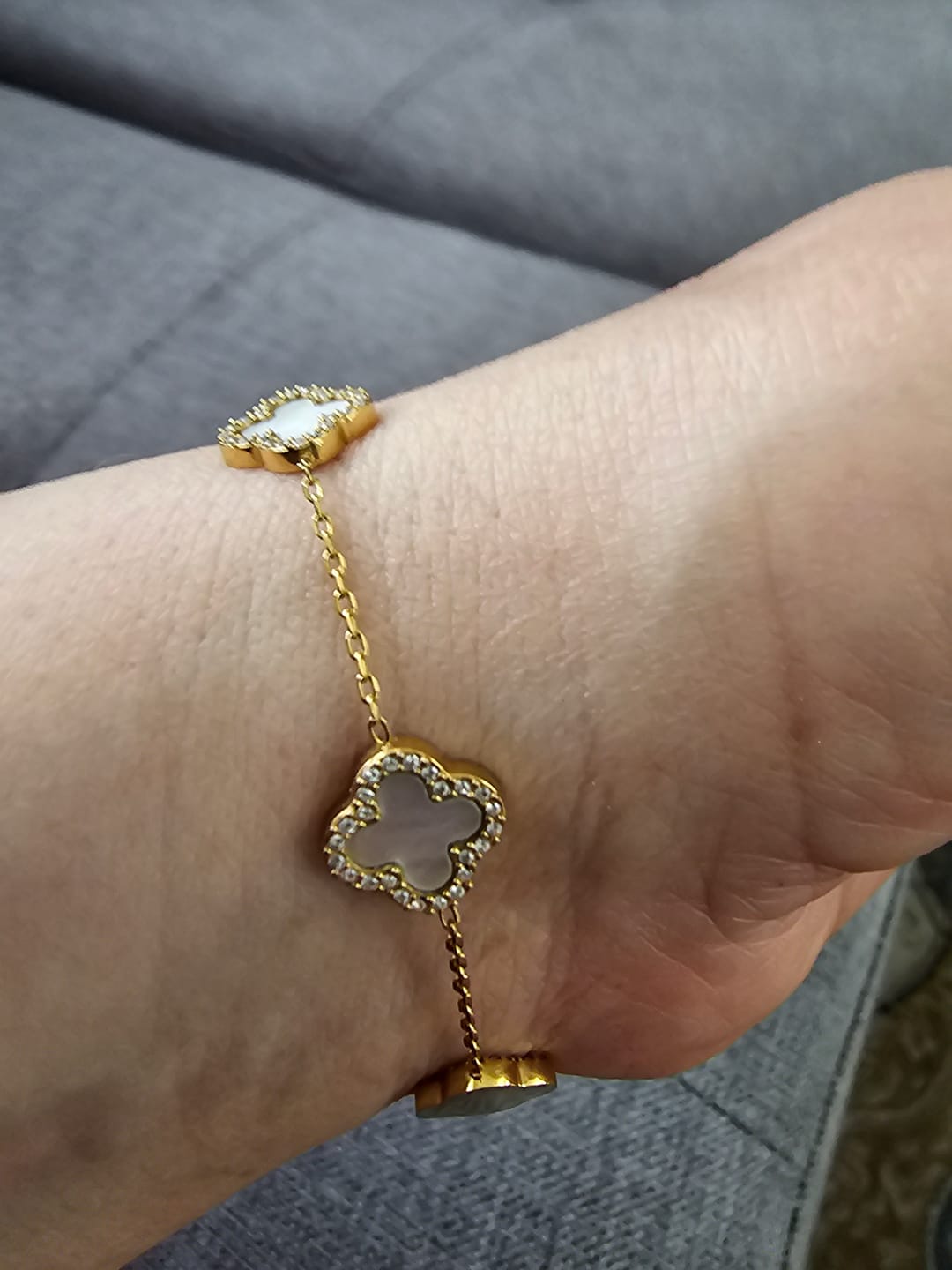 Customer photo review of Clover Station MOP Sapphire Bracelet