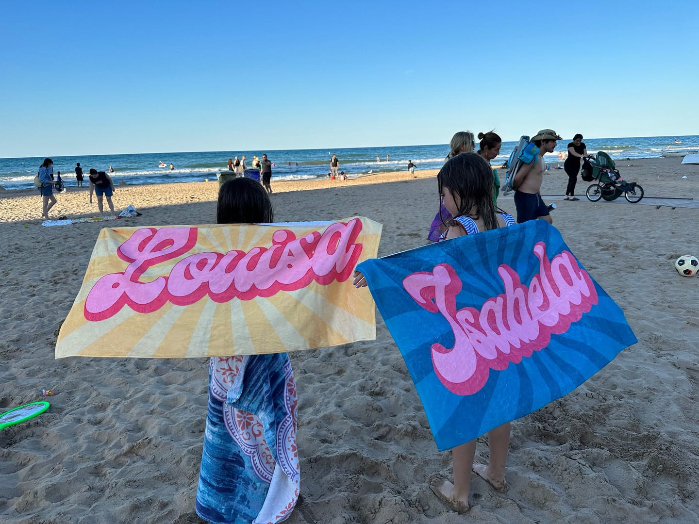 Customer photo review of Personalized Retro Beach Towel: Custom Name, 50% Cotton, 30x60