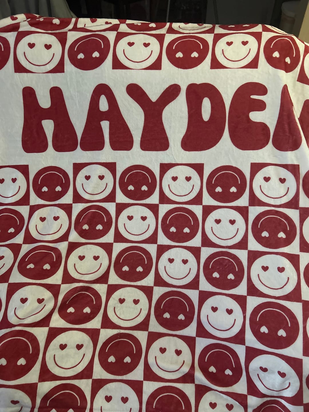 Customer photo review of Personalized Happy Face Blanket: Vintage Style Minky or Sherpa