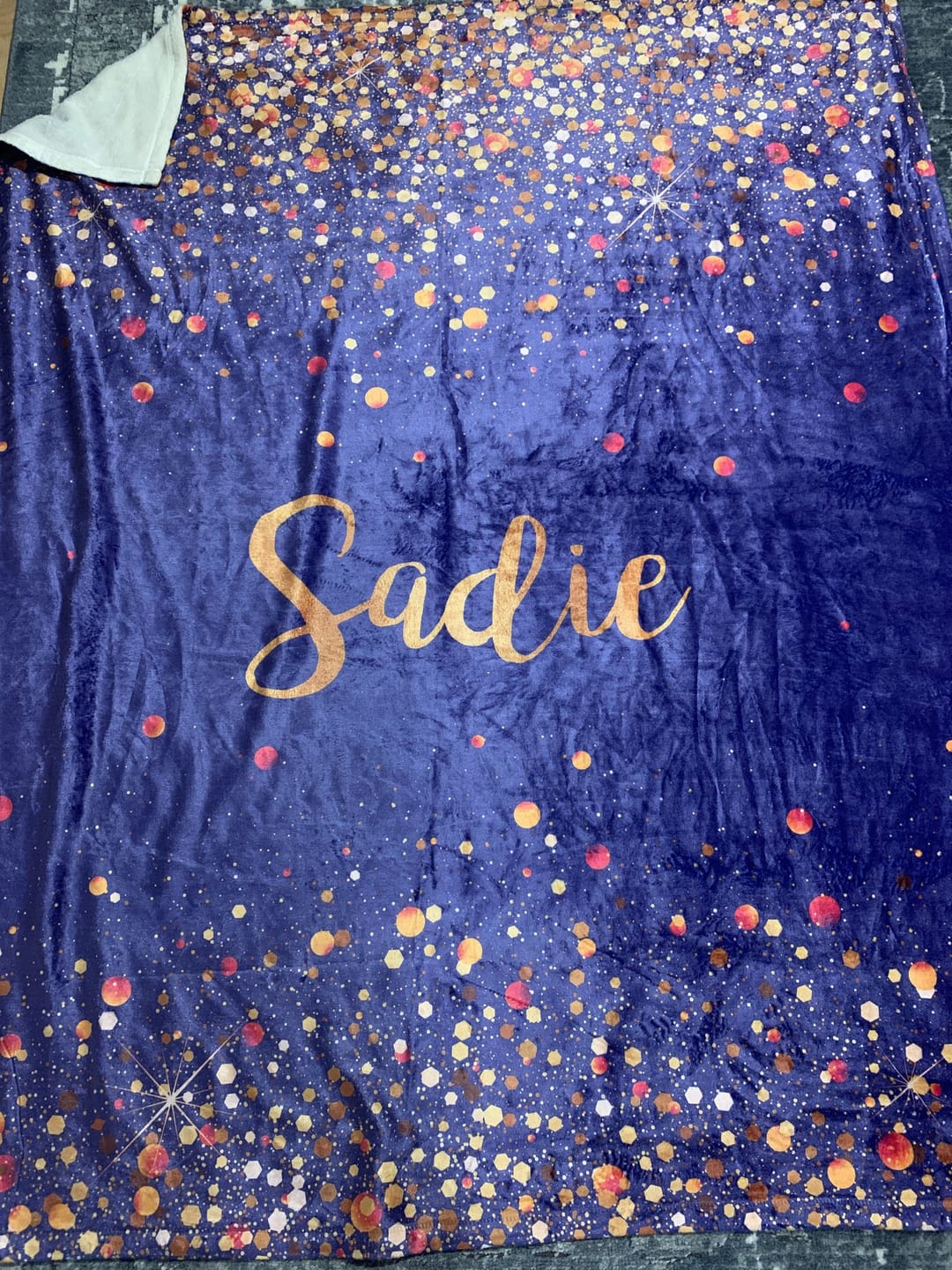 Customer photo review of Personalized Gold Glitter Style Blanket, Custom Minky Fleece Blanket