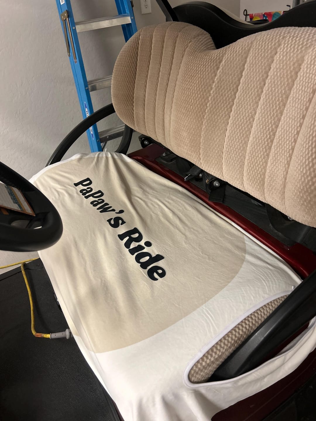 Customer photo review of Custom Golf Cart Seat Cover, Cloth, Handmade USA