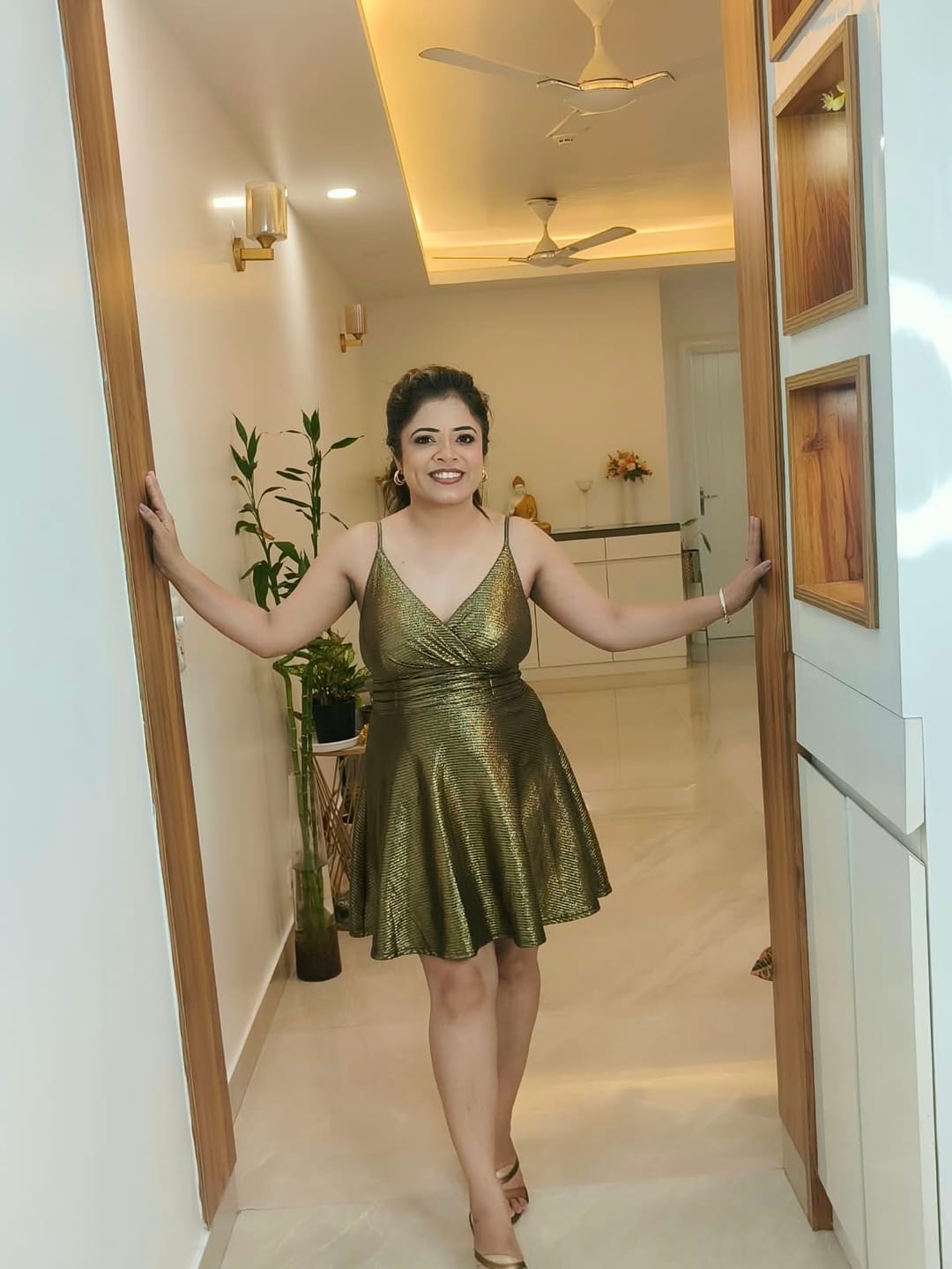 Customer photo review of Janice Mettalic Party Dress In Brown
