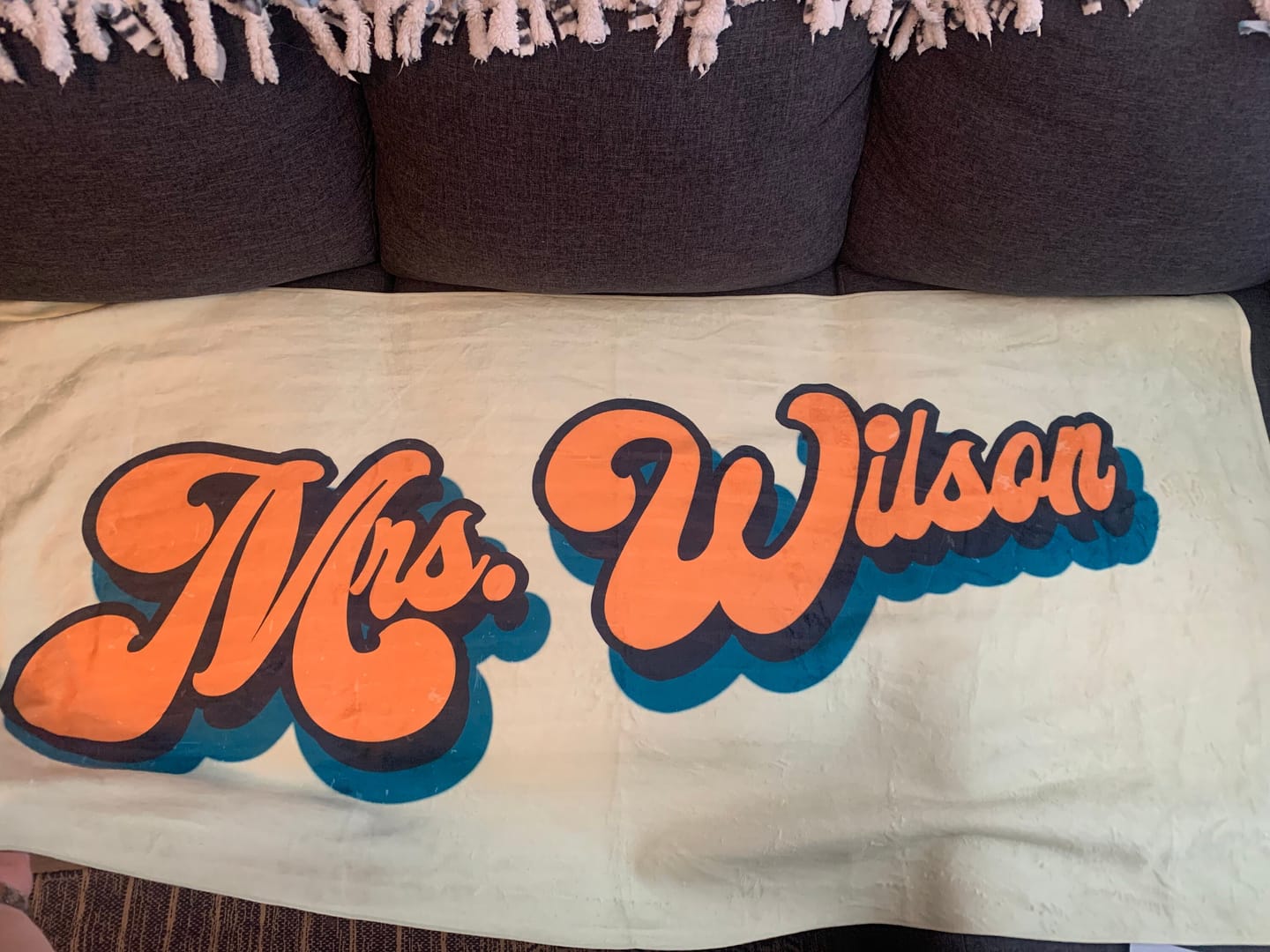 Customer photo review of Personalized Retro Beach Towel: Custom Name, 50% Cotton, 30x60