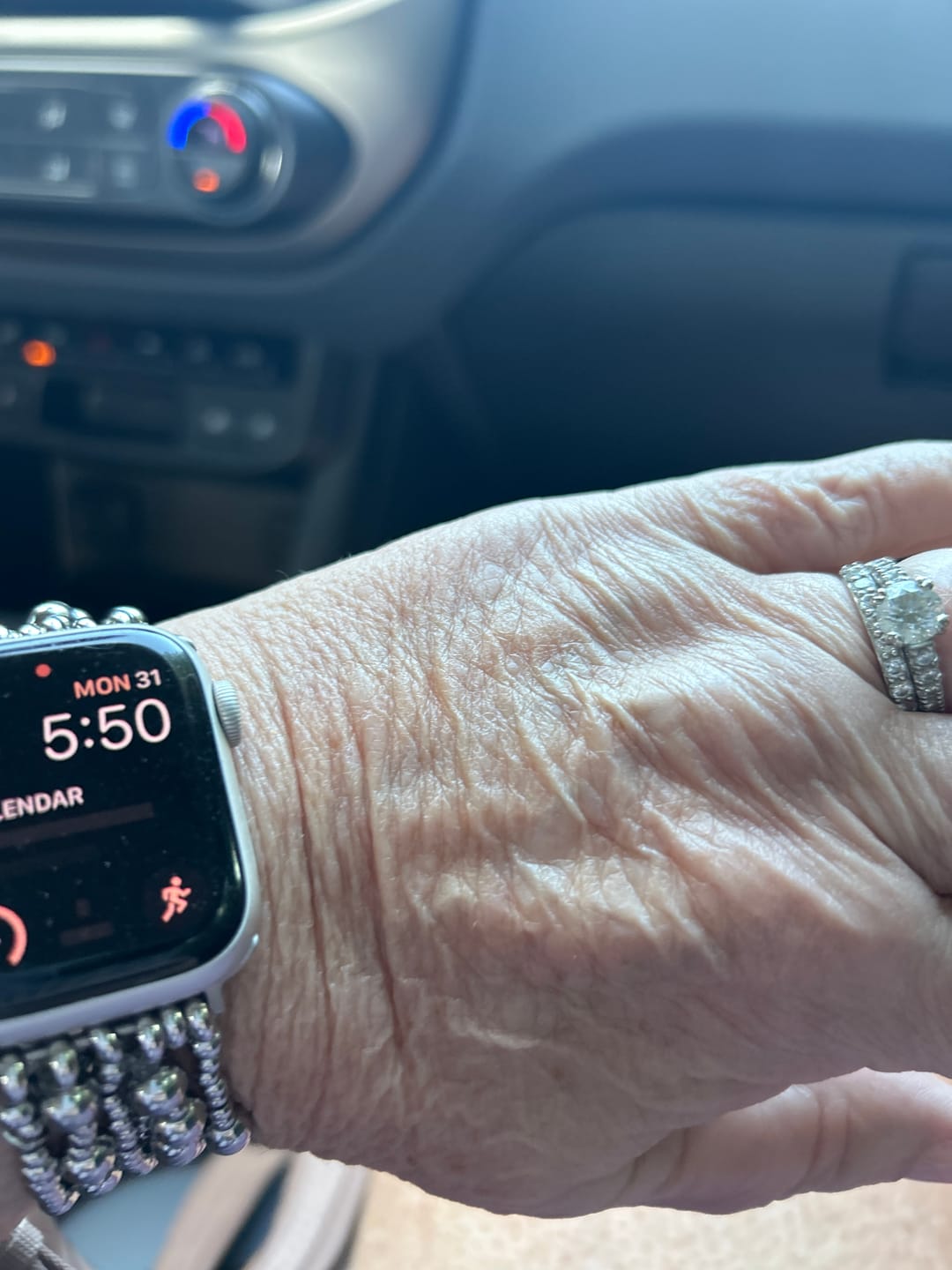 Customer photo review of Platinum Demure Stretch Apple Watch Strap