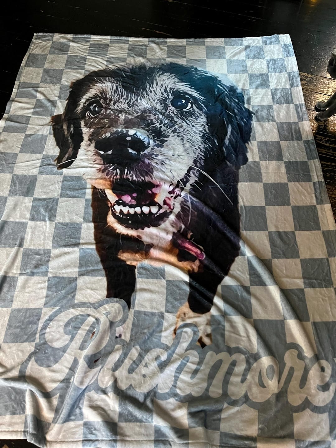 Customer photo review of Custom Pet Photo Blanket: Checkerboard Dog or Cat Blanket