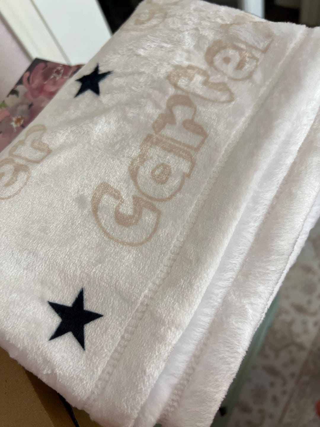 Customer photo review of Personalized Kids Minky Blanket: Custom Name, Soft Fleece or Sherpa