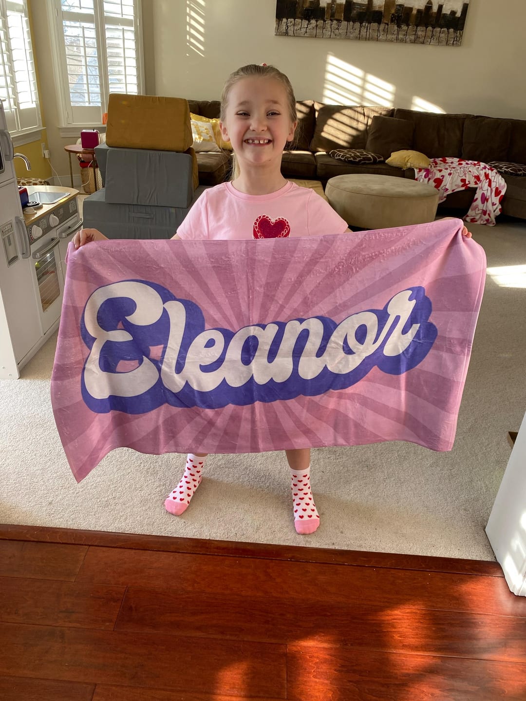 Customer photo review of Personalized Retro Beach Towel: Groovy Custom Name Bath Towel