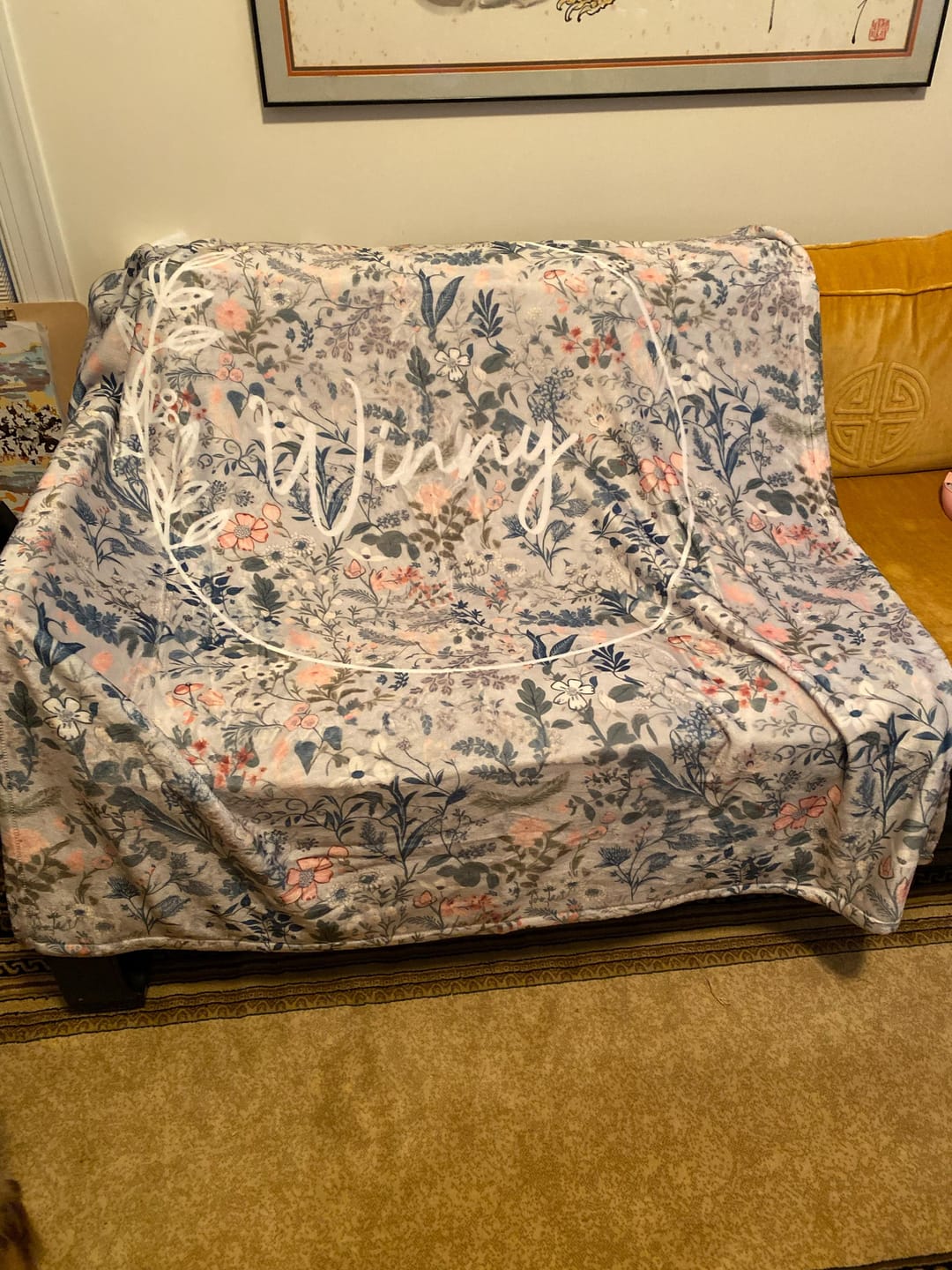 Customer photo review of Personalized Floral Minky Blanket: Vintage Rustic Name Blanket