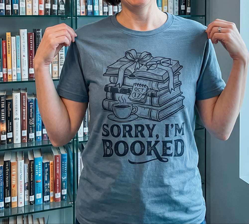 Customer photo review of Sorry, I'm Booked T-Shirt