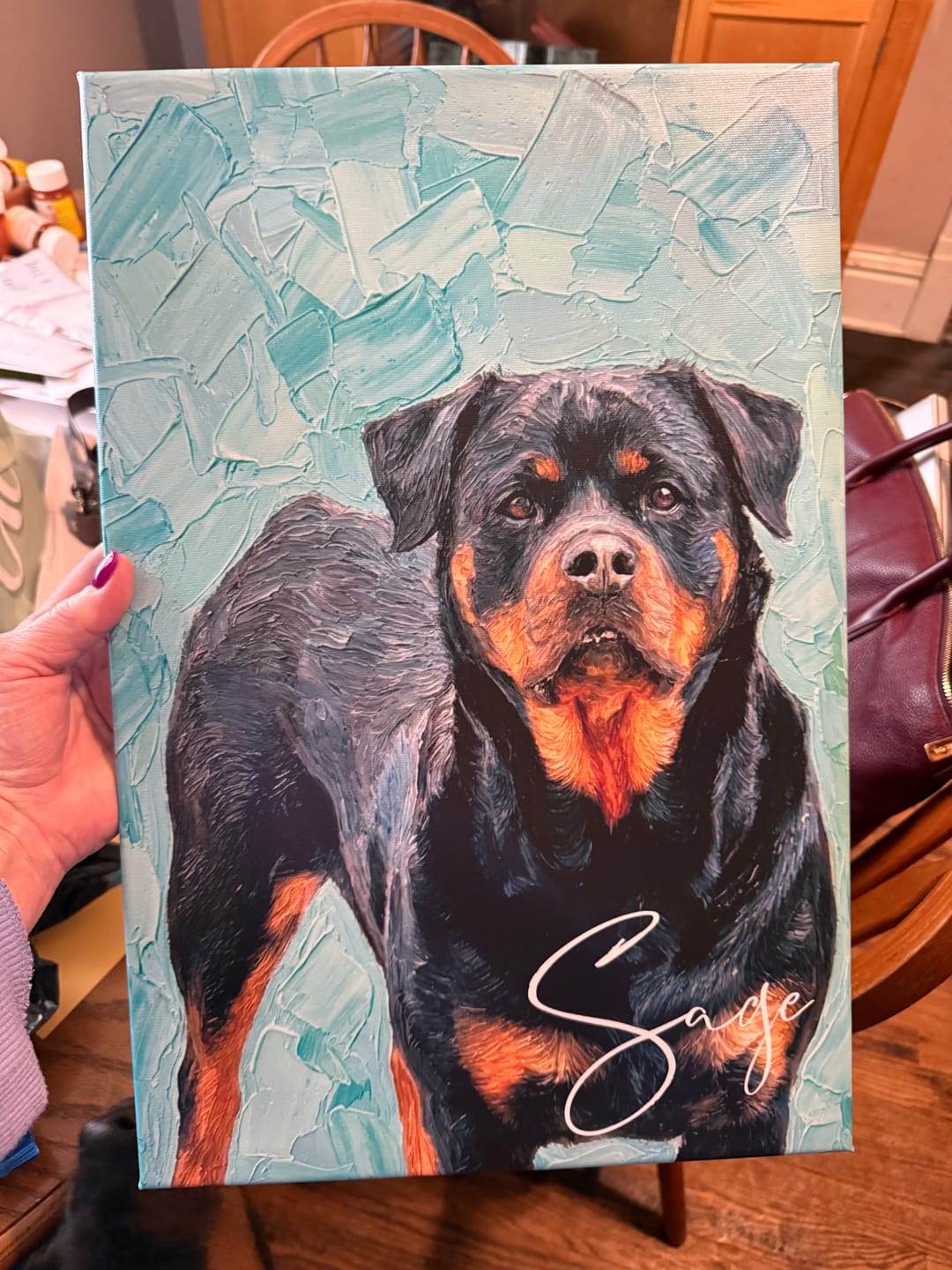 Customer photo review of Personalized Modern Painting Texture Style Pet Photo Canvas Prints with Name Warm Minimalist Home Decor Ship from USA Birthday Gift for Pet Lovers