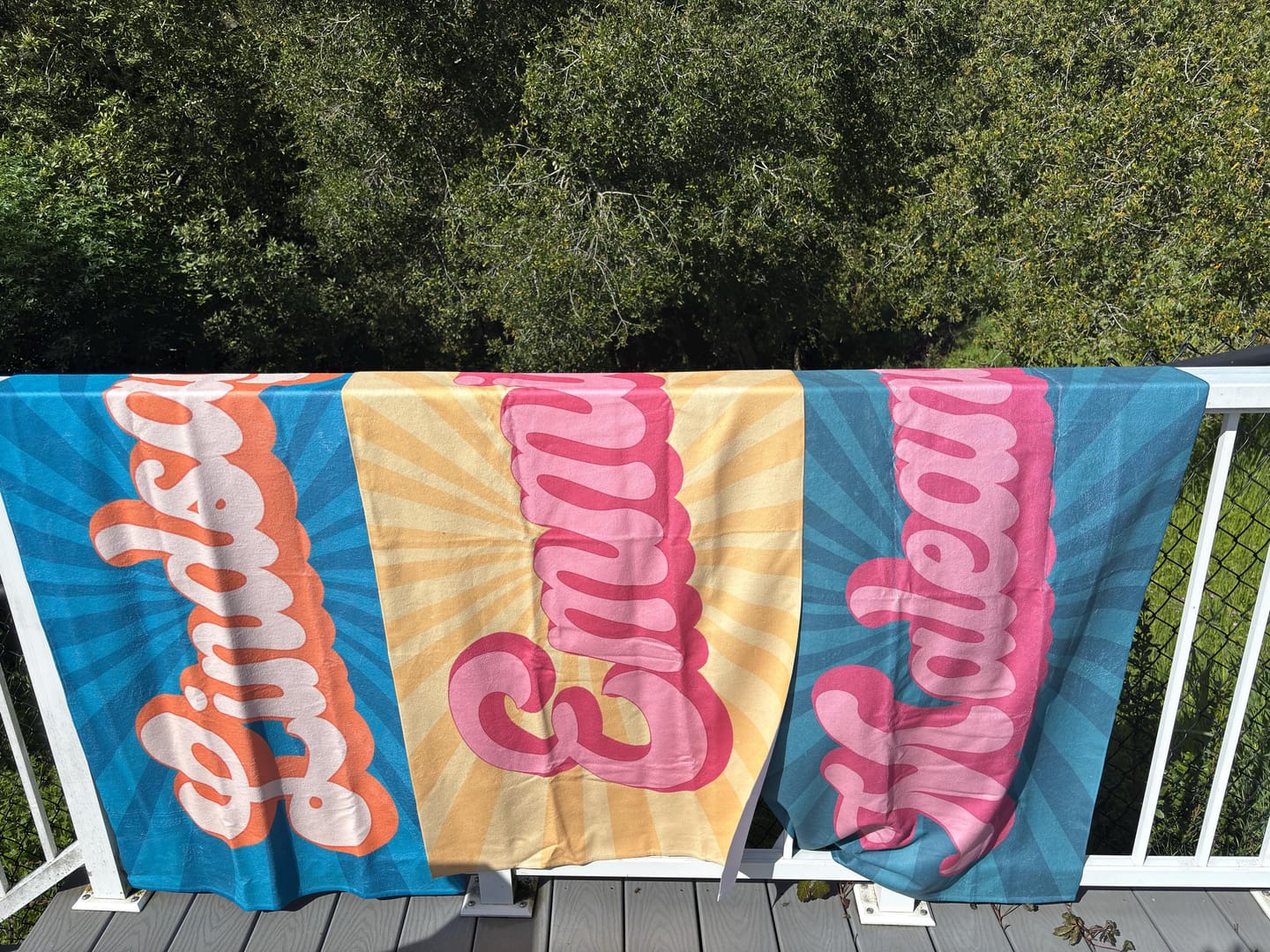 Customer photo review of Personalized Retro Beach Towel: Groovy Custom Name Bath Towel