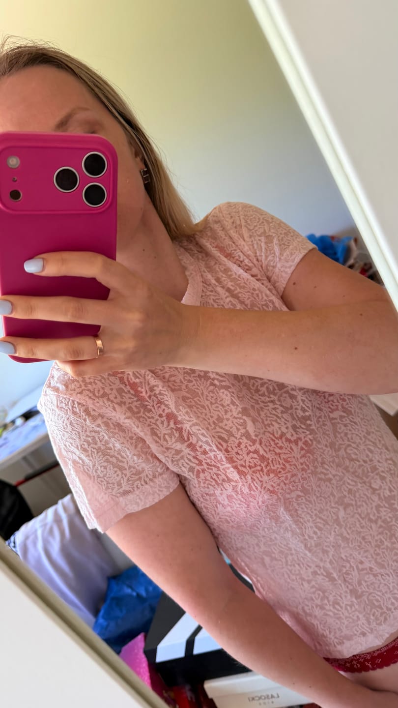 Customer photo review of Blush Pink Lace Short-Sleeve Top