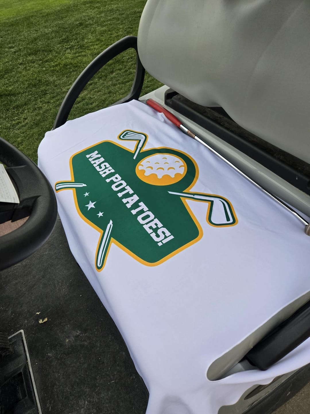 Customer photo review of Custom Fabric Golf Cart Seat Cover: Handmade in USA