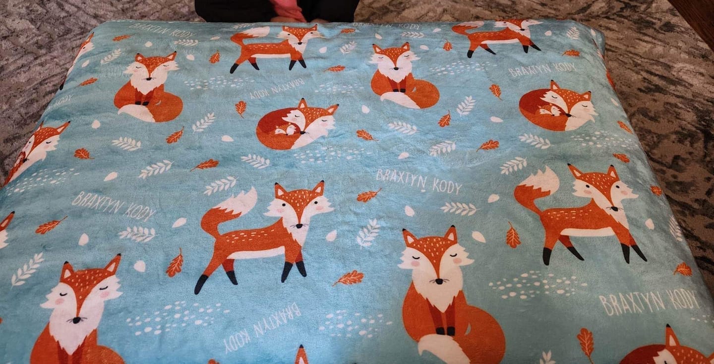 Customer photo review of Fox Pattern Personalized Blanket: Minky or Sherpa Baby Blanket