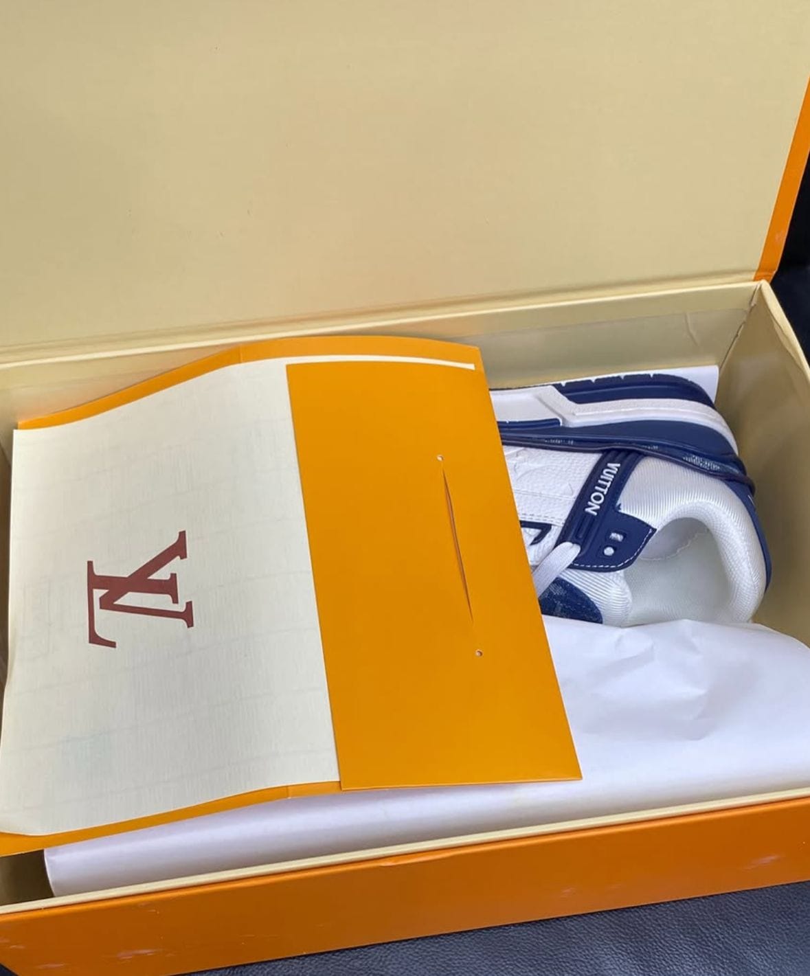 Customer photo review of Louis Vuitton LV Trainer — Azul y Blanco