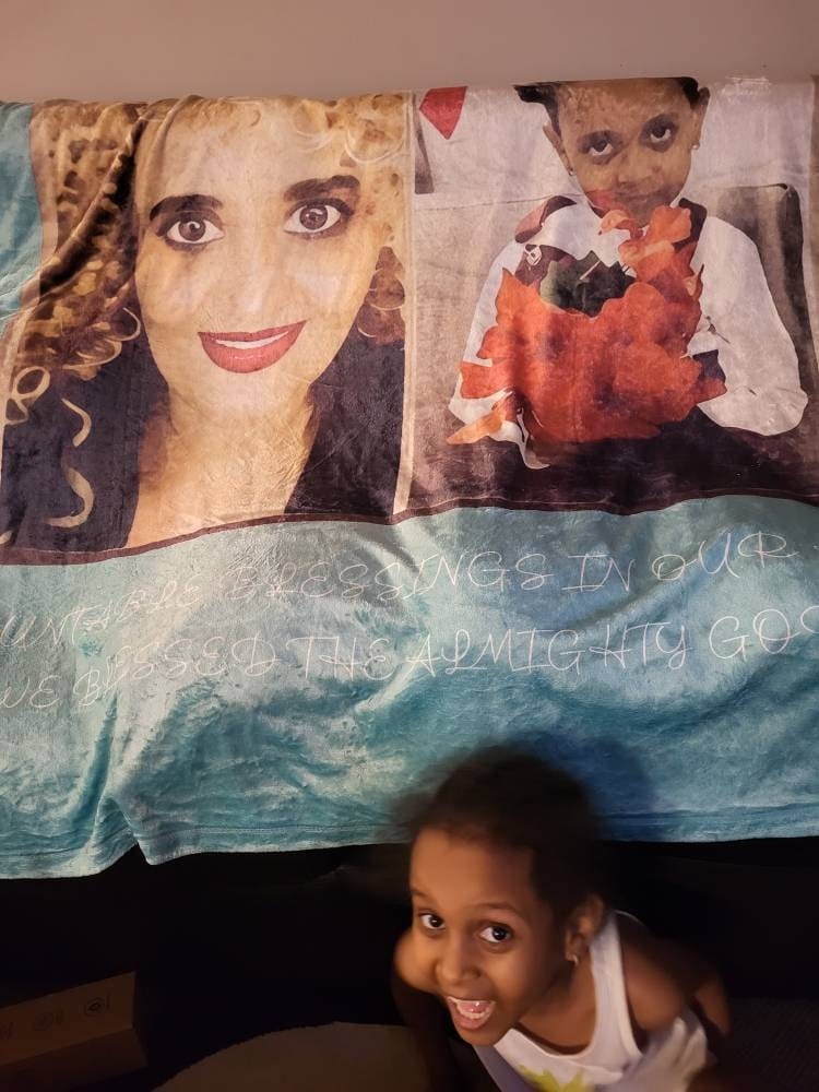 Customer photo review of Custom Couple Photo Blanket, Personalized Fleece Blanket Gift