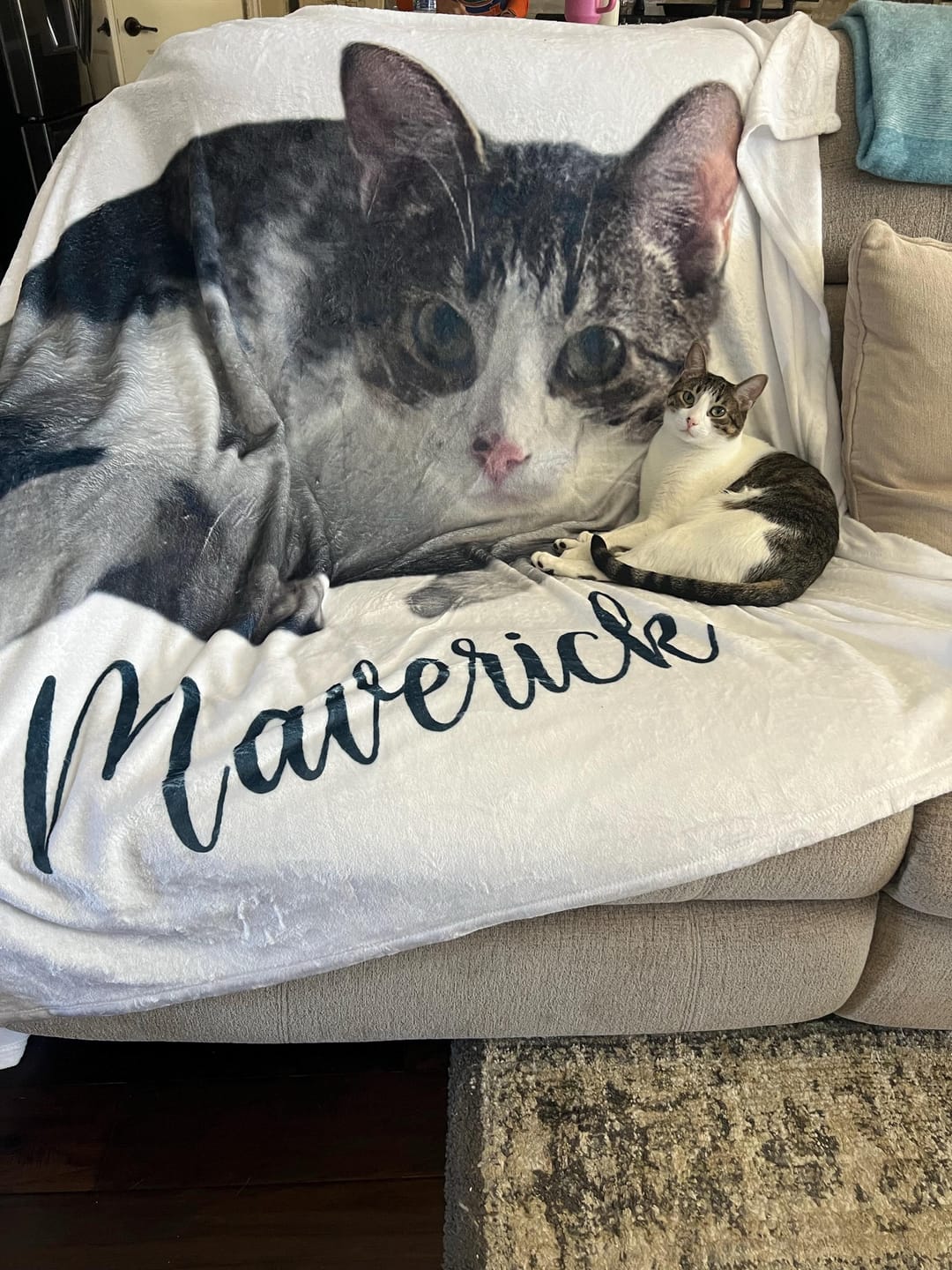 Customer photo review of Custom Pet Portrait Blanket: Personalized Dog or Cat Photo Blanket