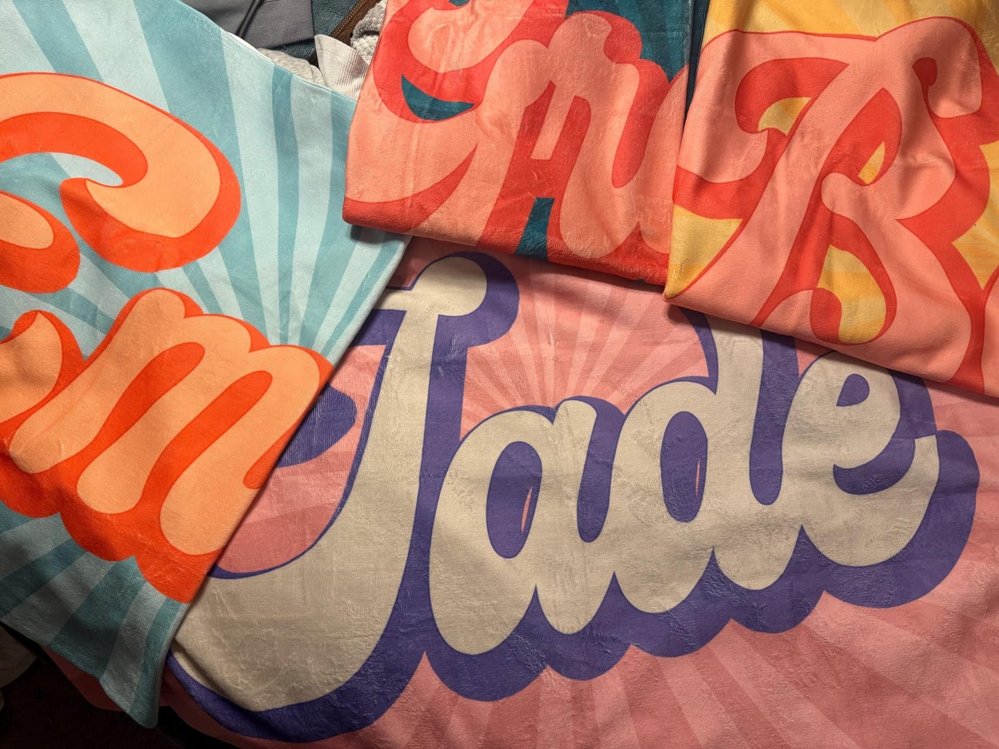 Customer photo review of Personalized Retro Beach Towel: Groovy Custom Name Bath Towel