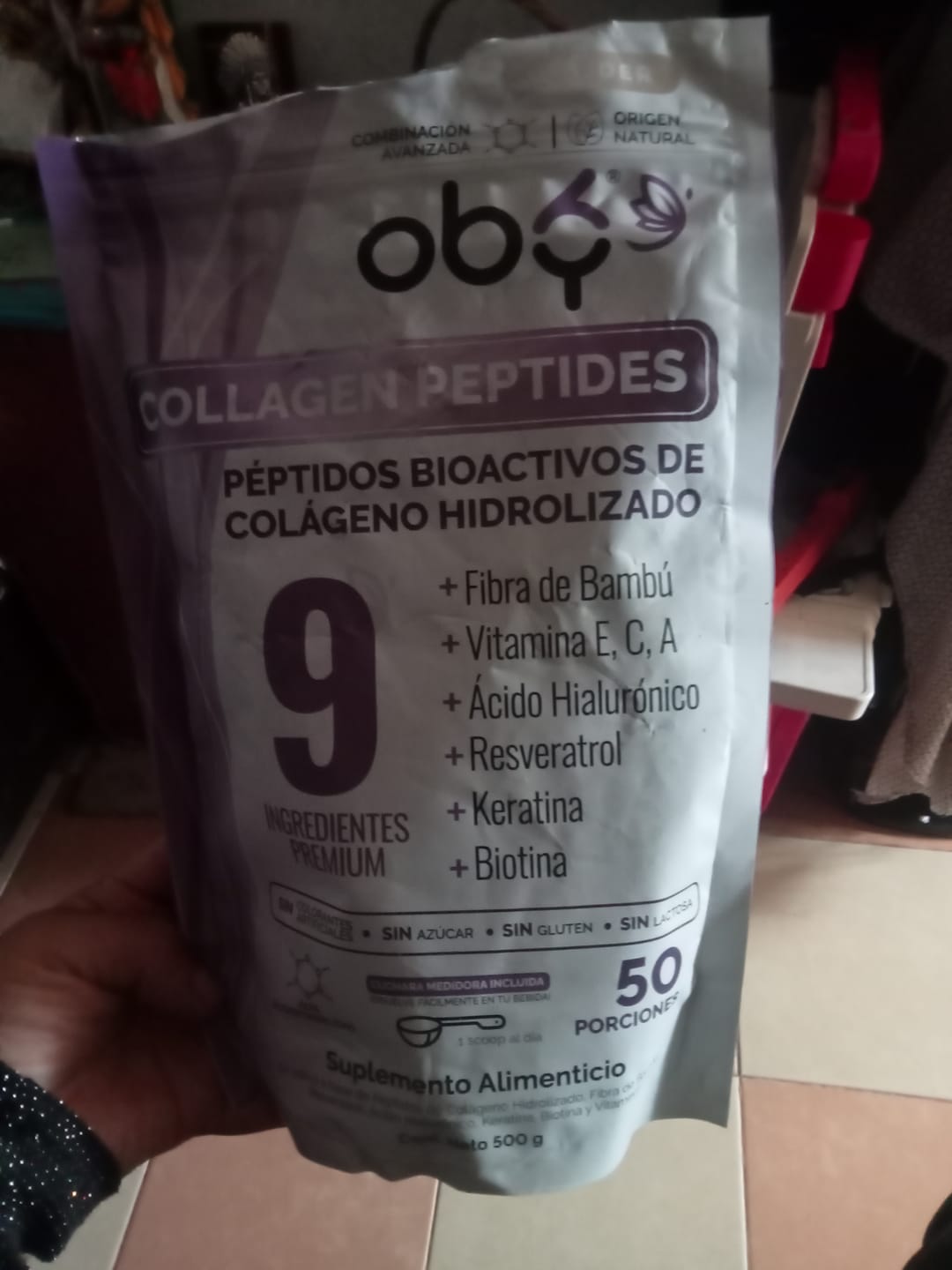 Customer photo review of Colageno Hidrolizado Puro Polvo Sin sabor 500 gr | con Acido Hialuronico, Vitaminas, Biotina, Keratina, Resveratrol y Fibra Bambu