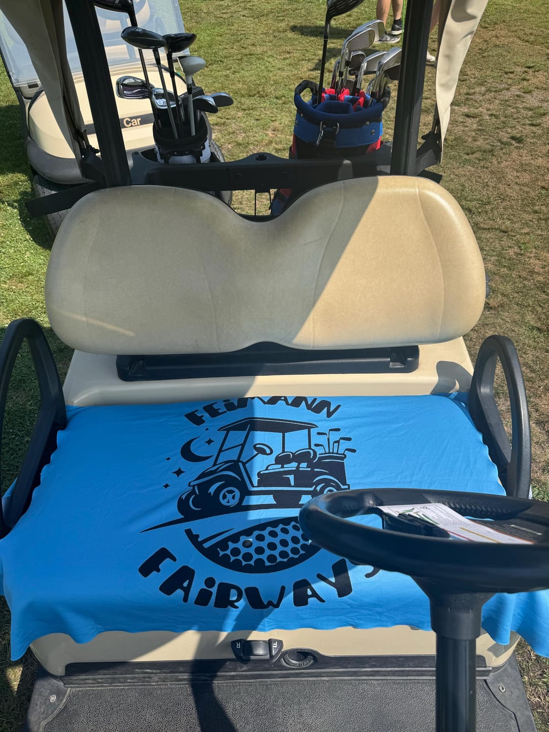 Customer photo review of Custom Fabric Golf Cart Seat Cover: Handmade in USA