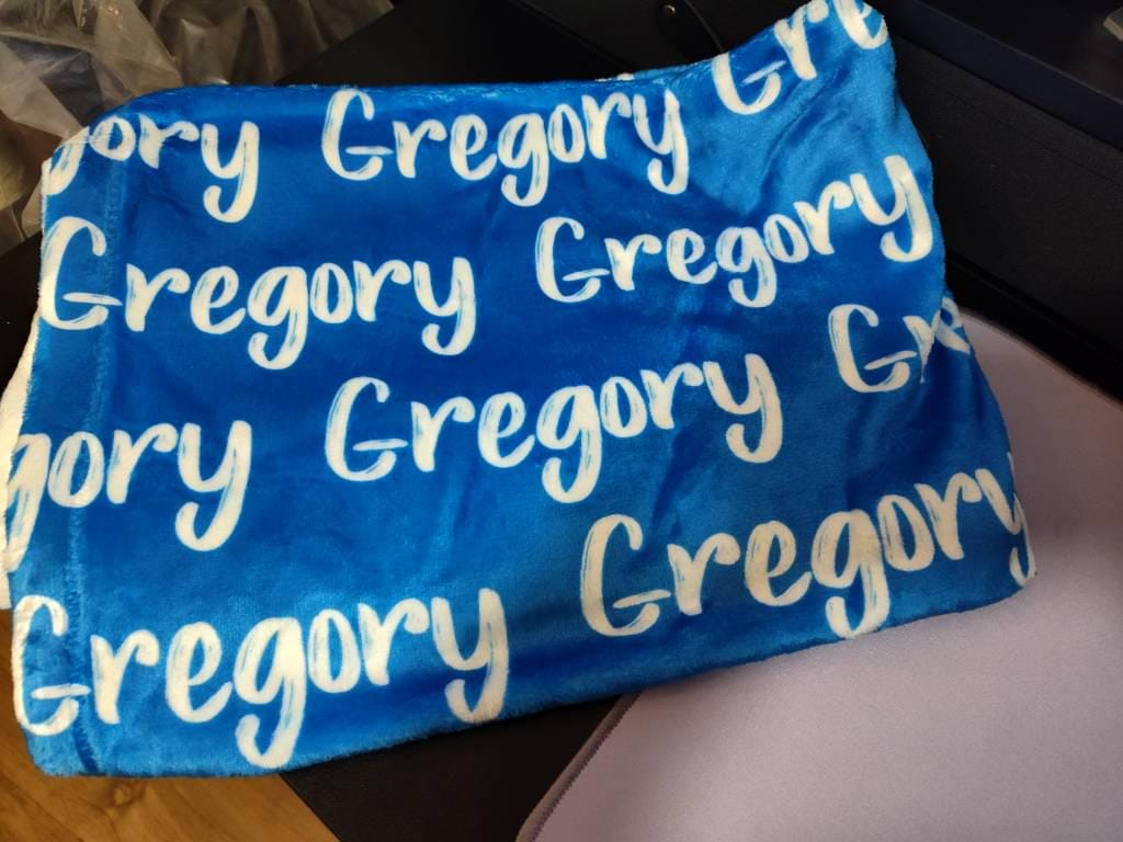 Customer photo review of Personalized Kids Name Blanket: Custom Minky or Sherpa Fleece