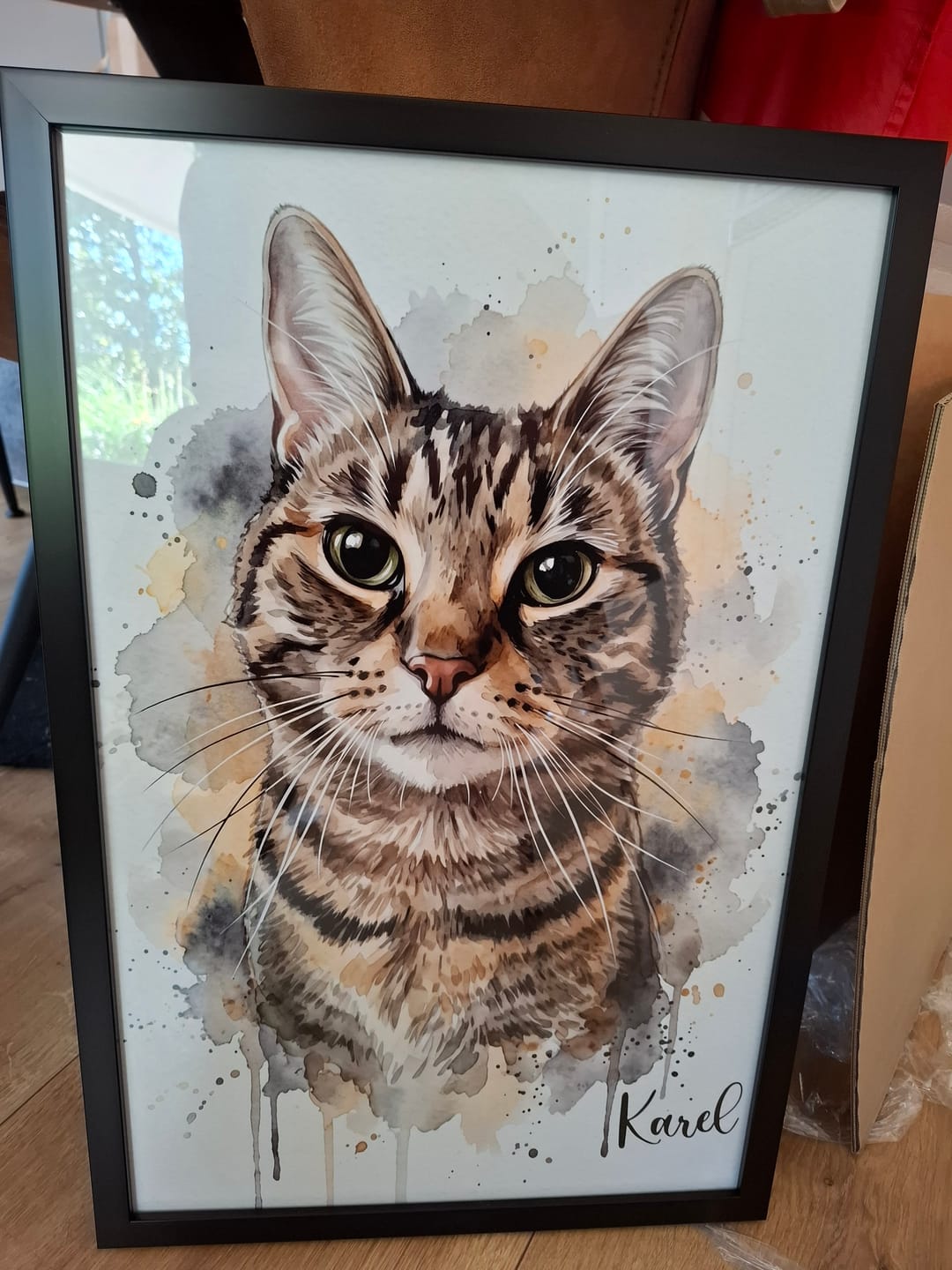 Customer photo review of Personalisiertes Katzenportrait Poster im Aquarell-Stil mit Foto & Name