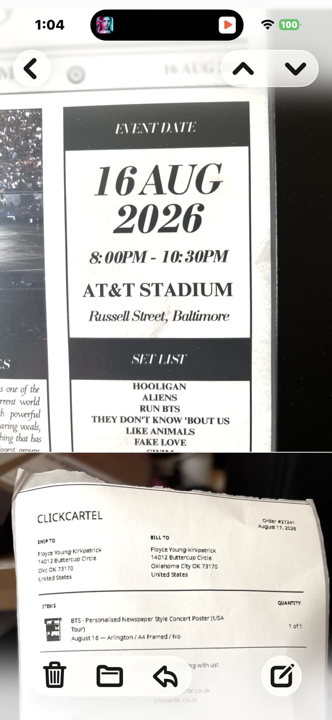 Customer photo review of BTS - Personalised Newspaper Style Concert Poster (USA Tour)