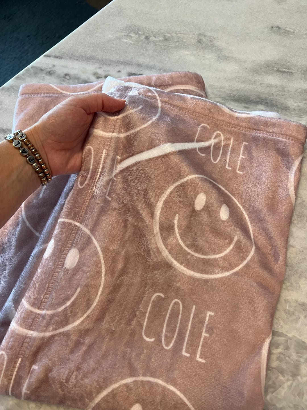 Customer photo review of Personalized Kids Minky Blanket: Custom Name, Soft Fleece or Sherpa