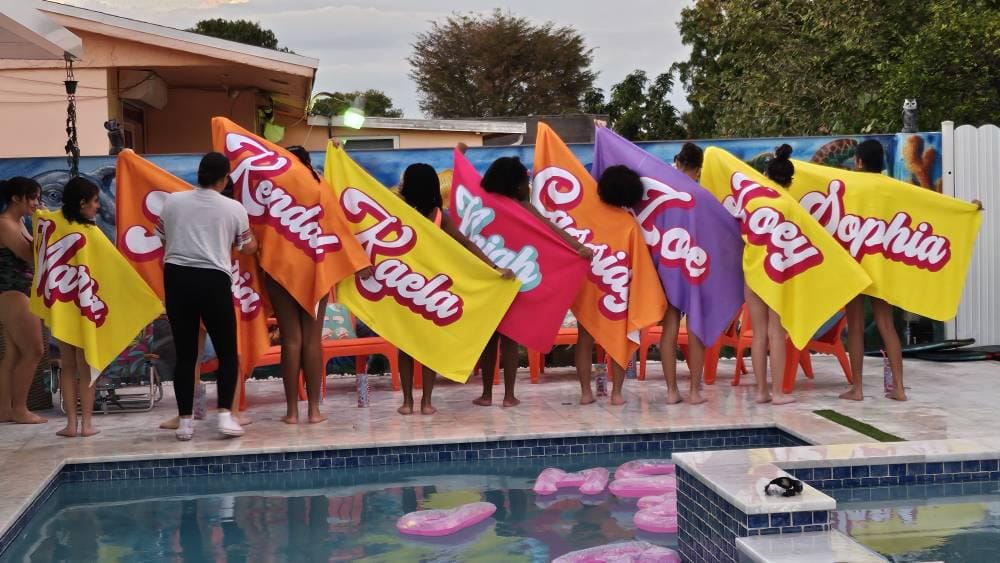 Customer photo review of Personalized Retro Beach Towel: Custom Name, Vacation Gift