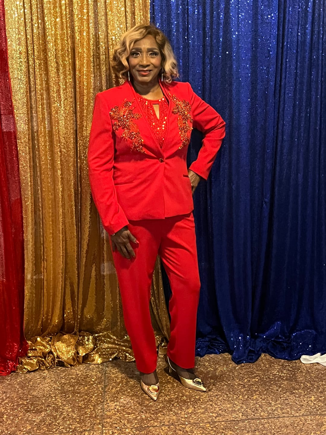 Customer photo review of Gina Red Pair Rhinestones Applique