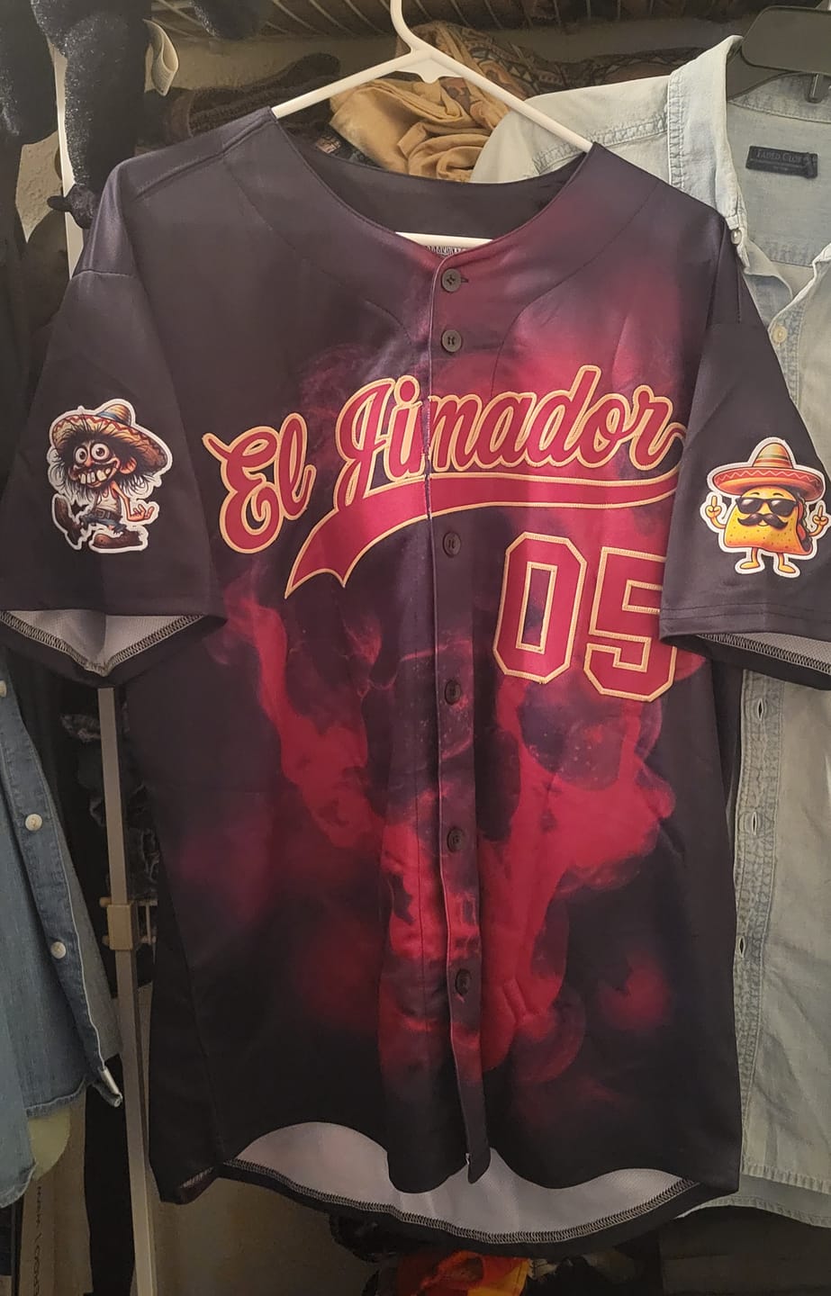 Customer photo review of Custom Black Crimson Khaki skeleton Graffiti Pattern Quick Dry Baseball Jersey