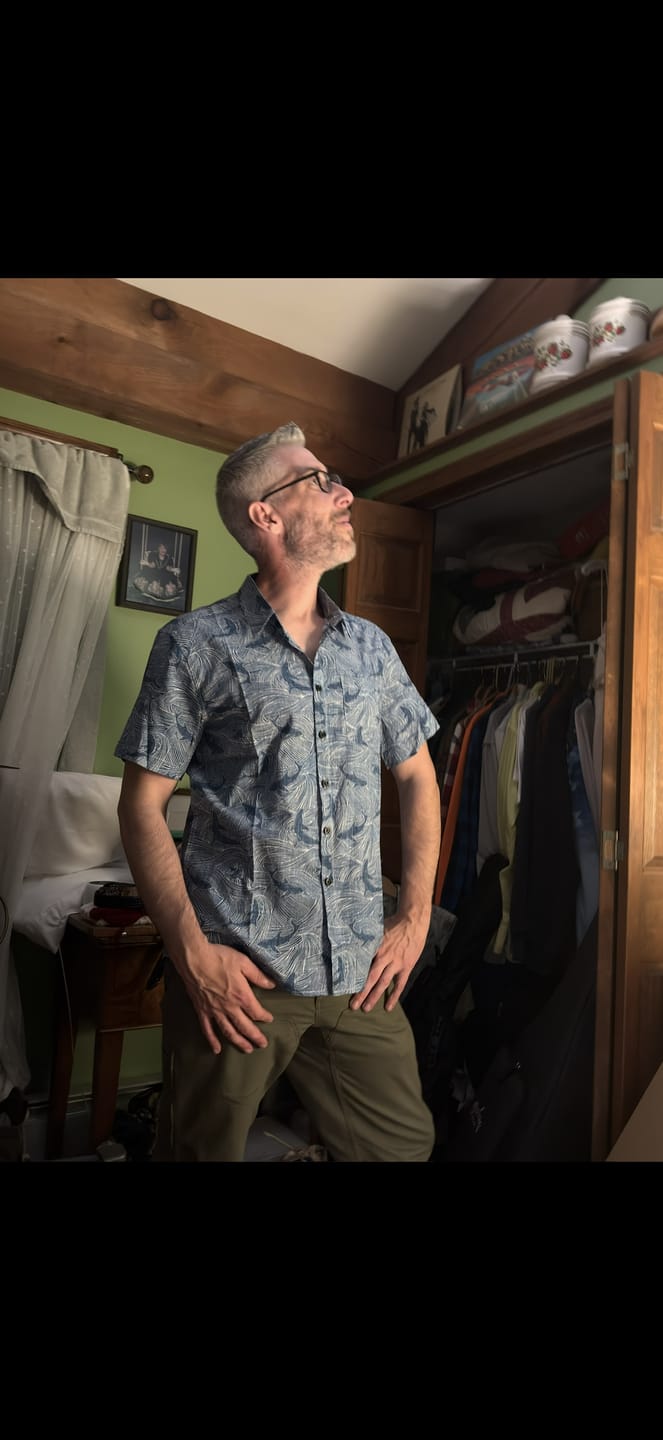 Customer photo review of Men's Summer Ocean Shark Beach Hawaiian Short Sleeve Shirt
