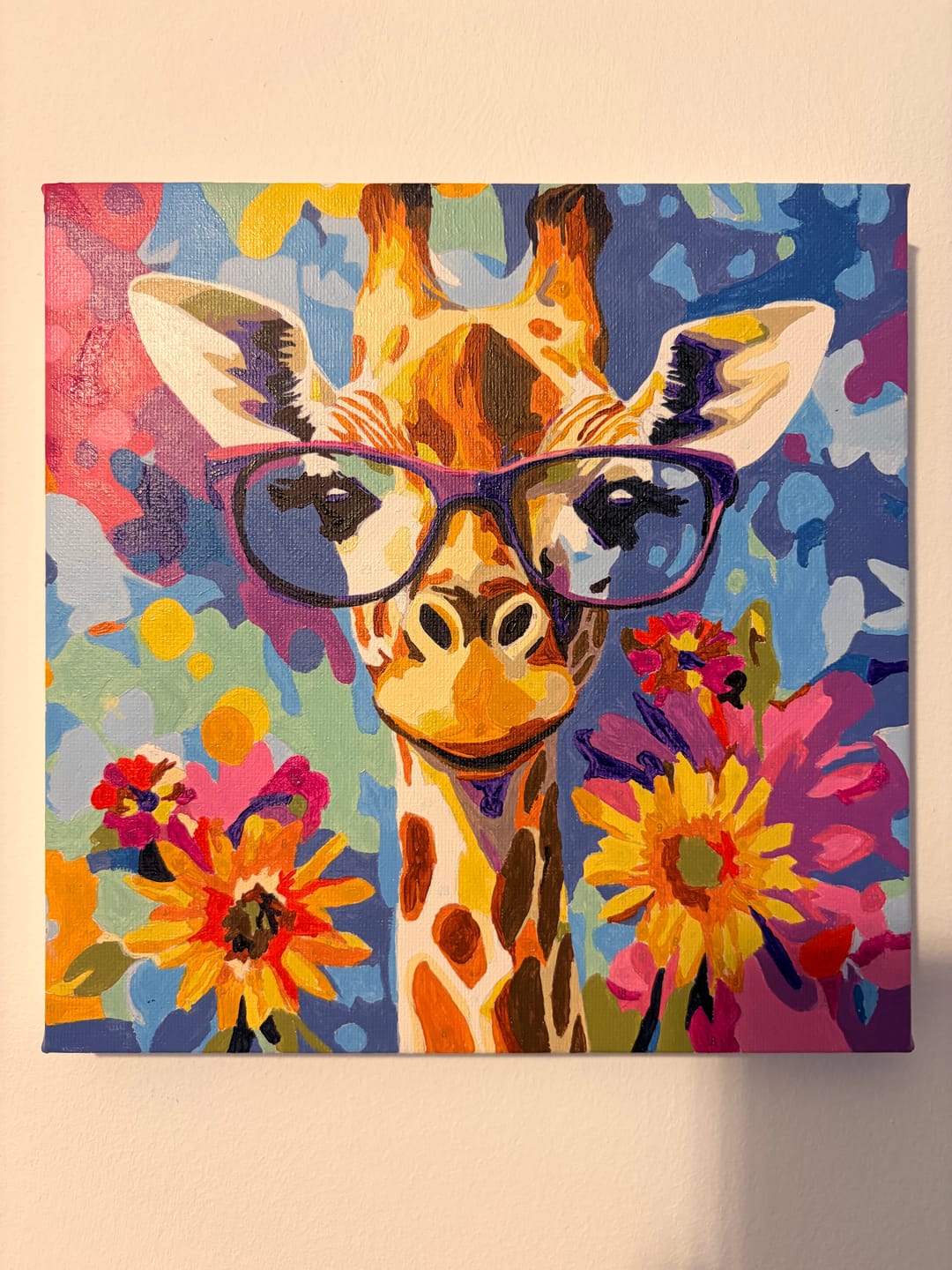 Mini Paint by Number with Frame - Cool Giraffe with Flowers – Diy