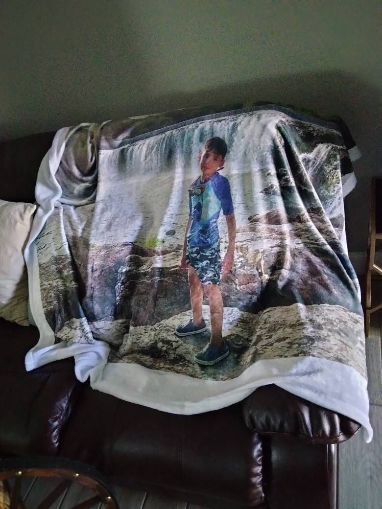 Customer photo review of White Plush Fleece Blanket: Sublimation Minky Blanket - 3 Sizes