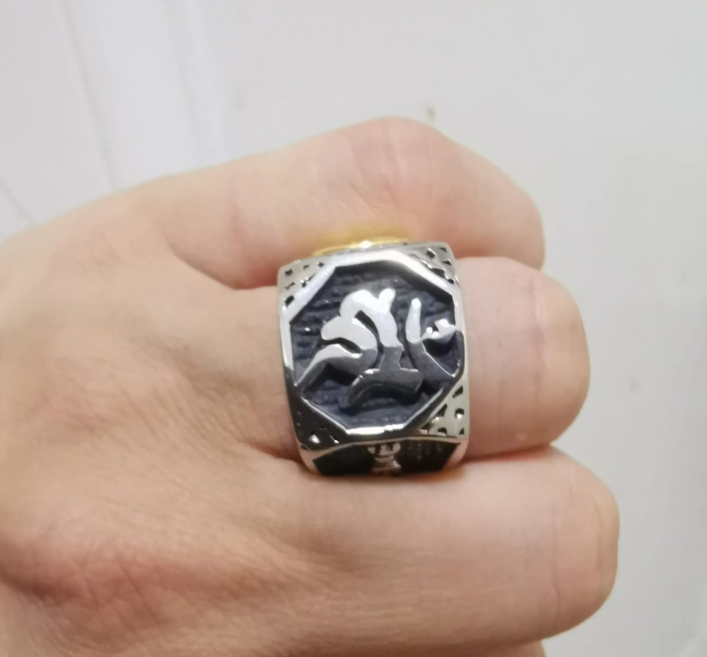 Customer photo review of FuAttract Protection Strength & Wisdom Acalanatha Sanskrit Om Mani Mantra Vintage Ring